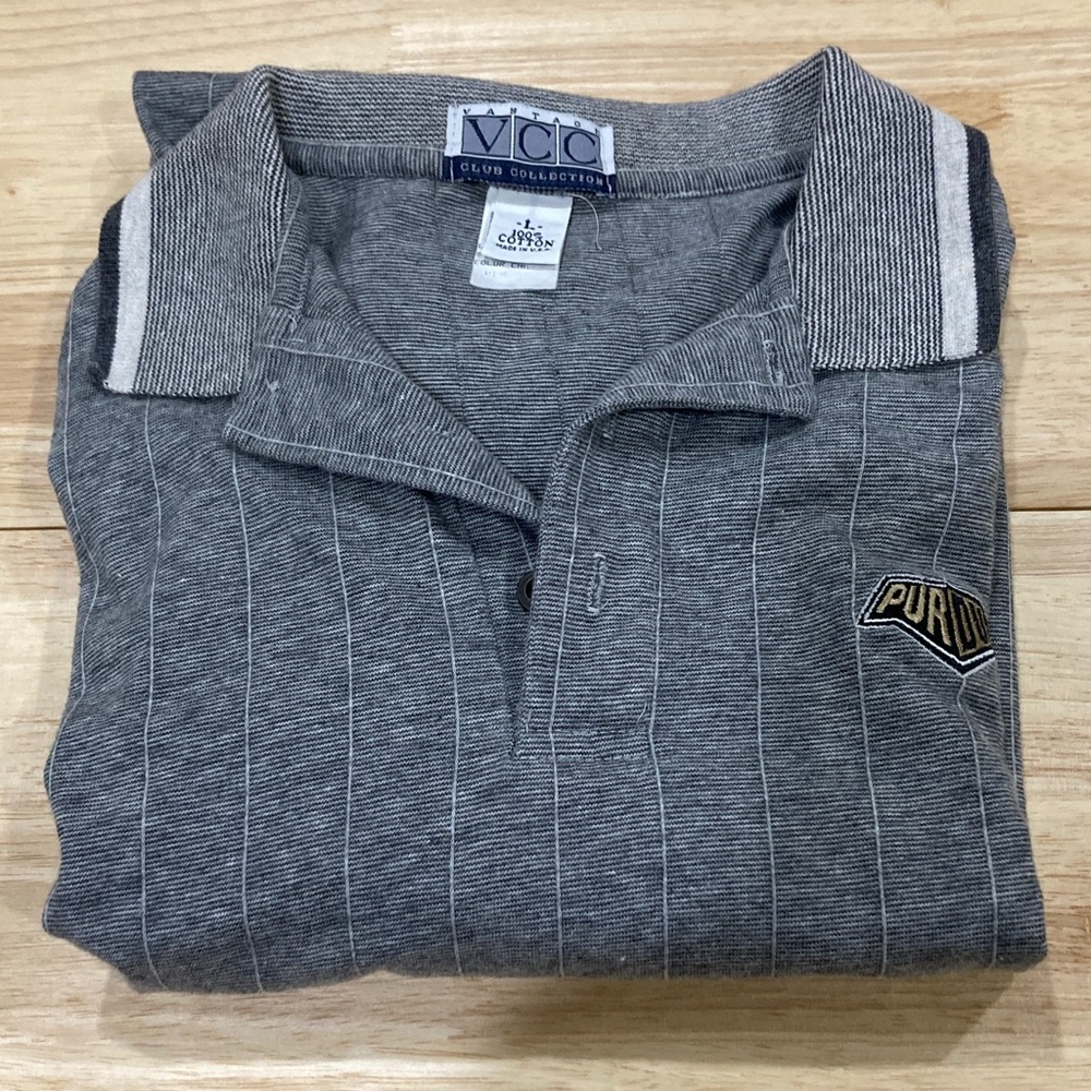 Vantage VCC Purdue Boilermakers Gray Striped Polo Size L